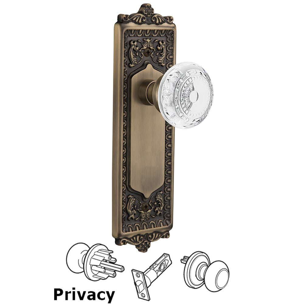 Nostalgic Warehouse Privacy - Egg & Dart Plate With Crystal Meadows Knob in Antique Brass