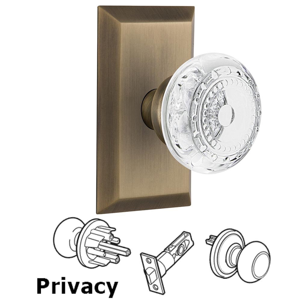 Nostalgic Warehouse Privacy - Studio Plate With Crystal Meadows Knob in Antique Brass