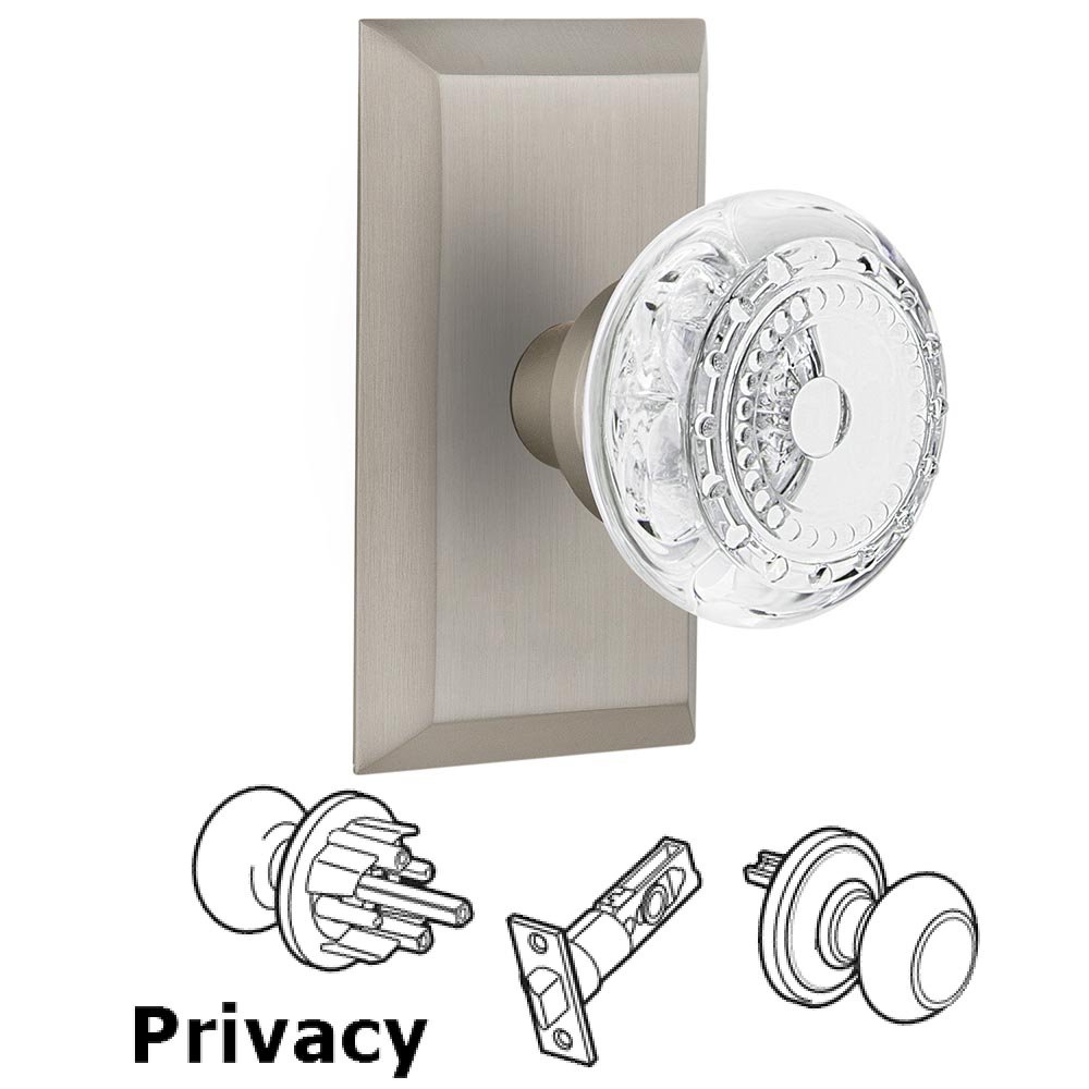 Nostalgic Warehouse Privacy - Studio Plate With Crystal Meadows Knob in Satin Nickel