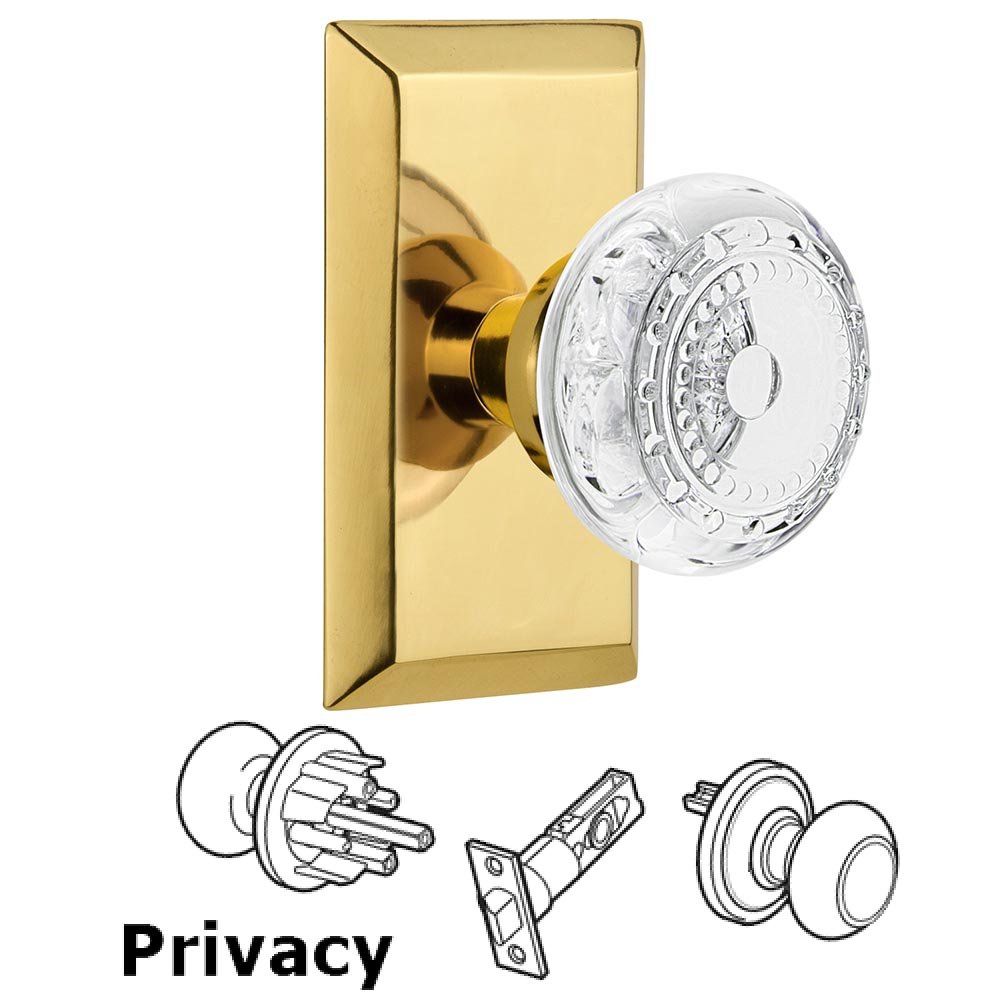 Nostalgic Warehouse Privacy - Studio Plate With Crystal Meadows Knob in Polished Brass
