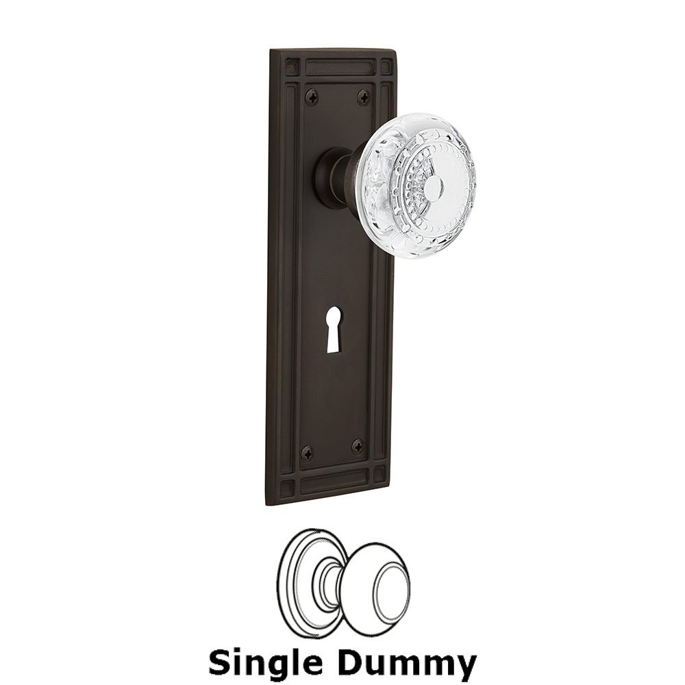 Nostalgic Warehouse Single Dummy - Mission Plate With Keyhole and Crystal Meadows Knob in Oil-Rubbed Bronze