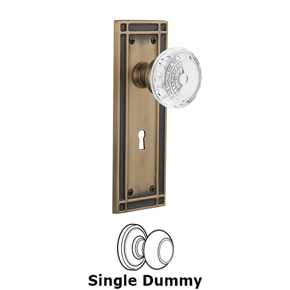 Nostalgic Warehouse Single Dummy - Mission Plate With Keyhole and Crystal Meadows Knob in Antique Brass