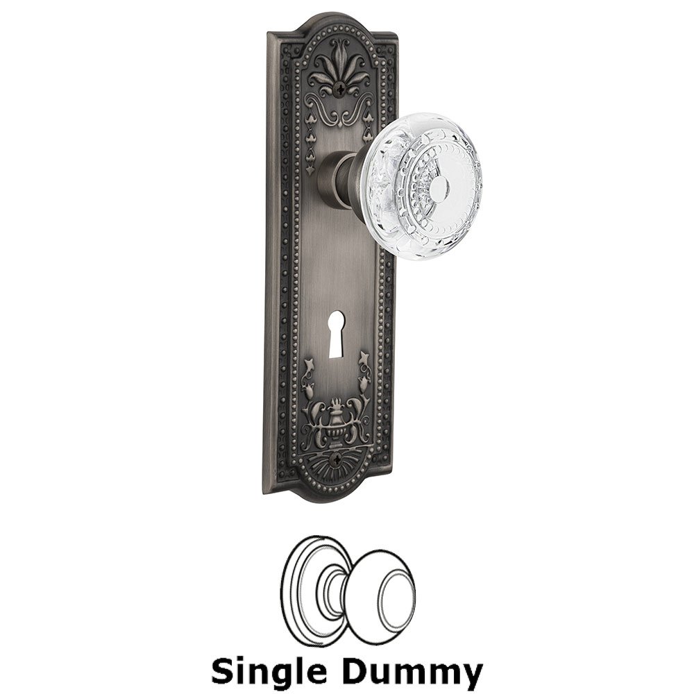 Nostalgic Warehouse Single Dummy - Meadows Plate With Keyhole and Crystal Meadows Knob in Antique Pewter