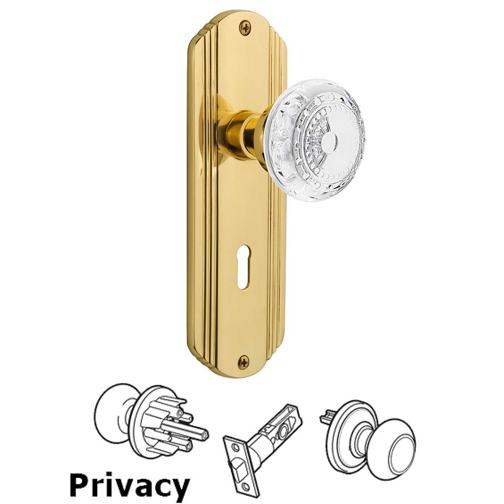 Nostalgic Warehouse Privacy - Deco Plate With Keyhole and Crystal Meadows Knob in Unlacquered Brass