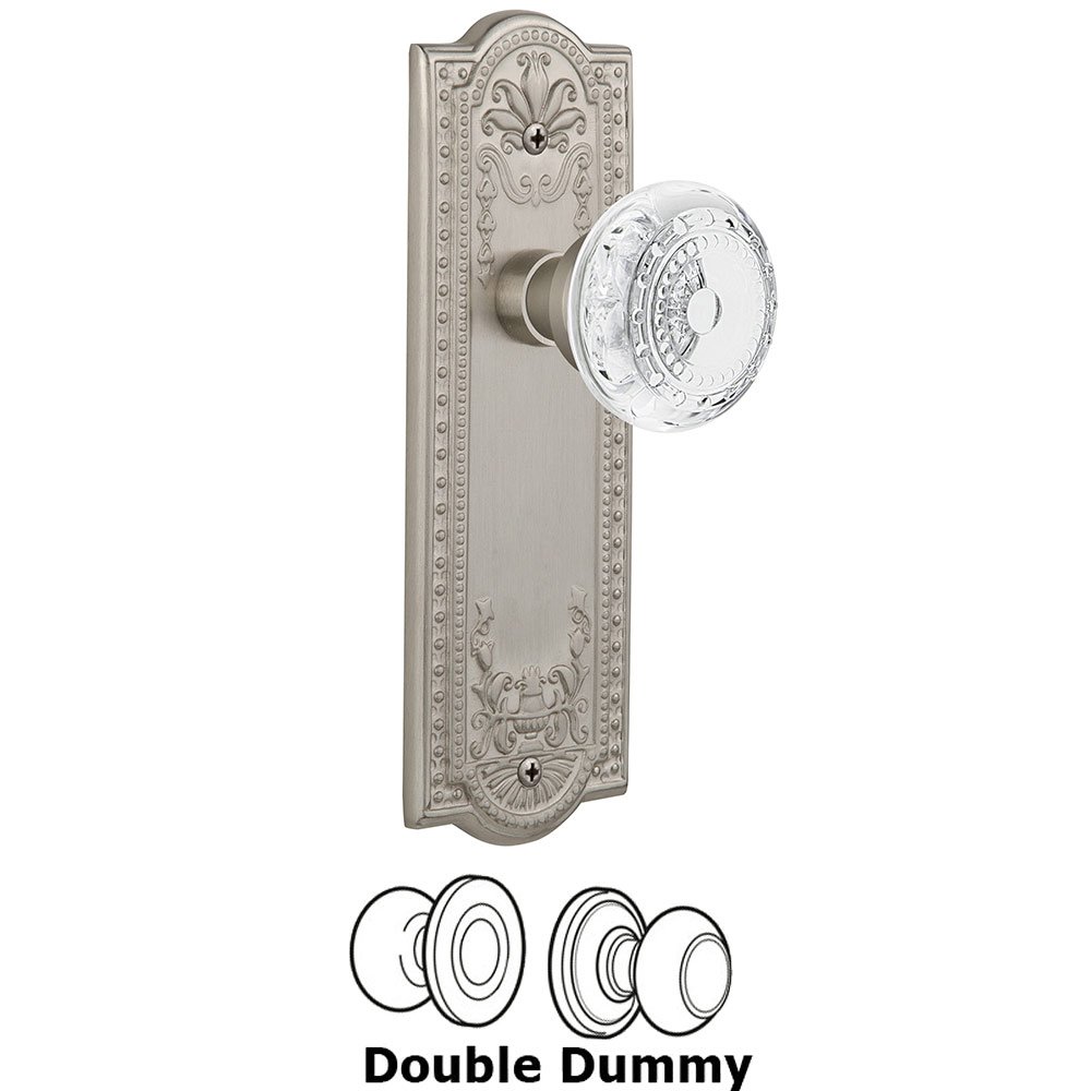 Nostalgic Warehouse Double Dummy - Meadows Plate With Crystal Meadows Knob in Satin Nickel