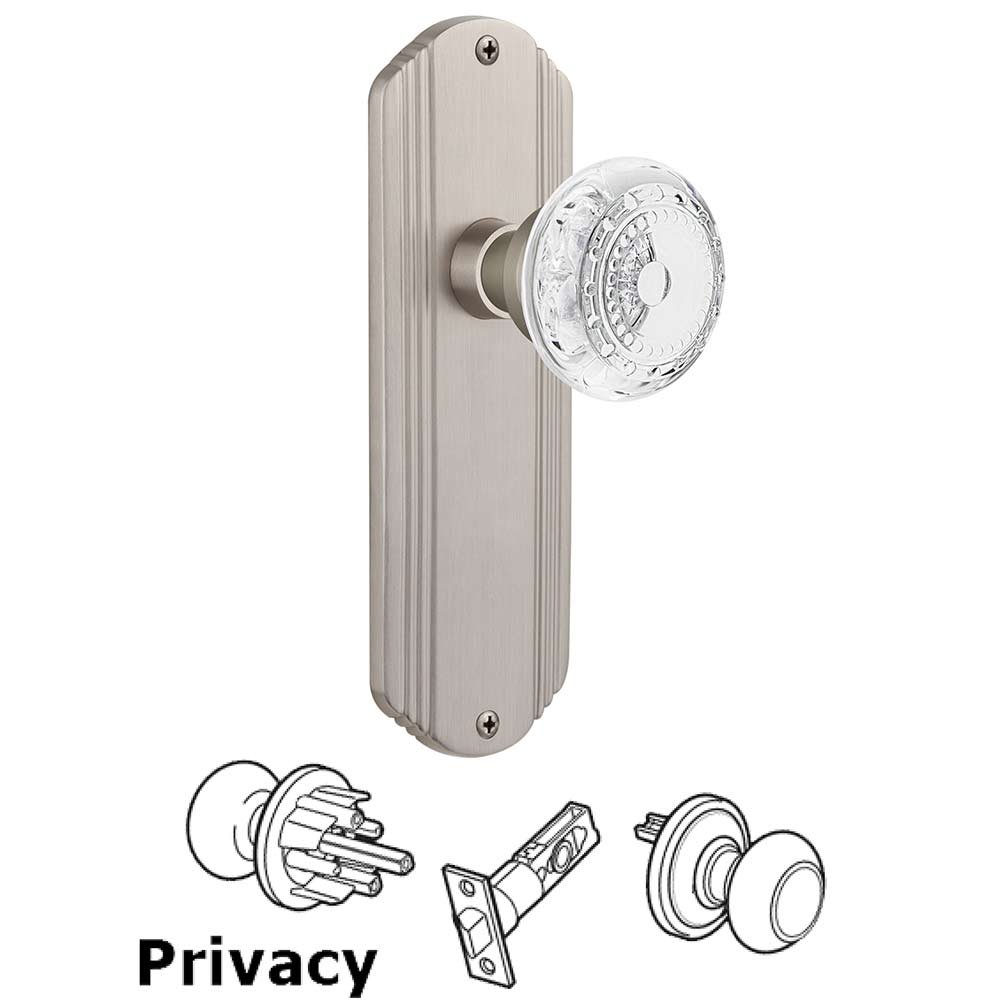 Nostalgic Warehouse Privacy - Deco Plate With Crystal Meadows Knob in Satin Nickel