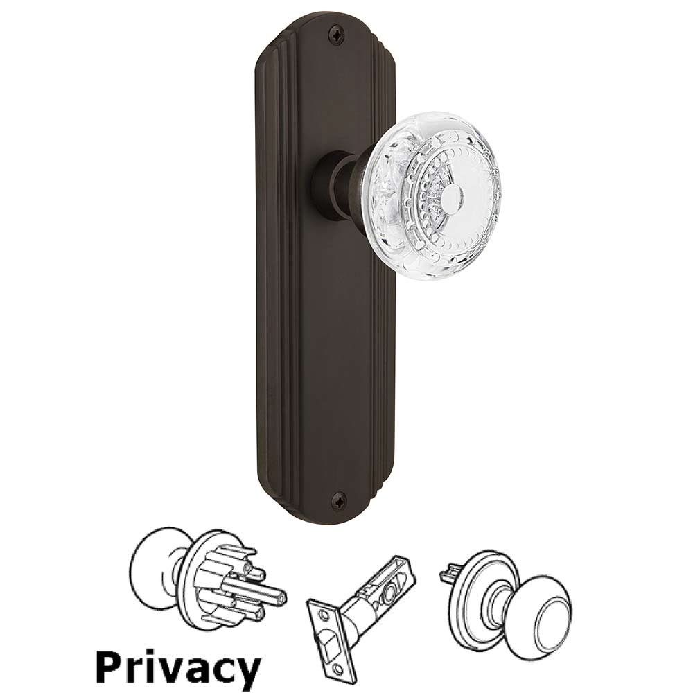 Nostalgic Warehouse Privacy - Deco Plate With Crystal Meadows Knob in Oil-Rubbed Bronze