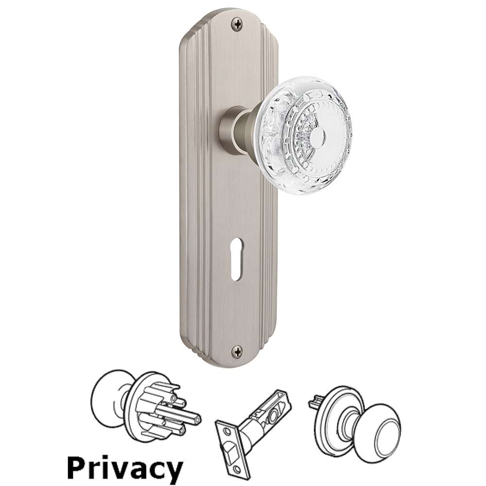 Nostalgic Warehouse Privacy - Deco Plate With Keyhole and Crystal Meadows Knob in Satin Nickel