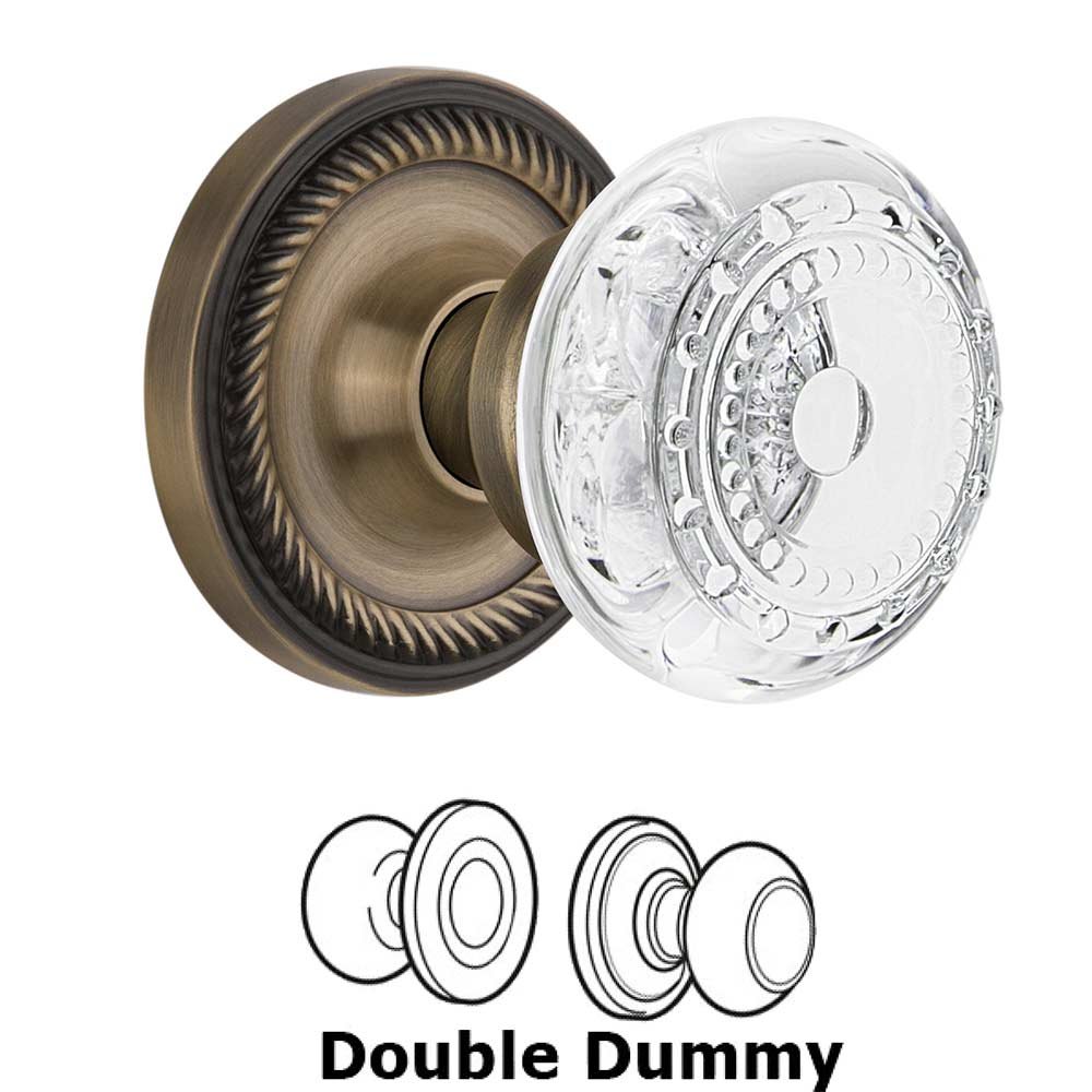 Nostalgic Warehouse Double Dummy - Rope Rosette With Crystal Meadows Knob in Antique Brass