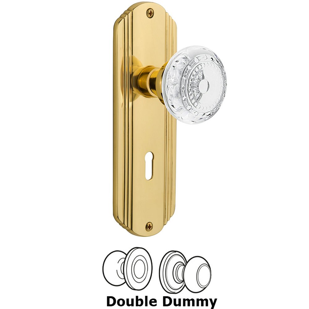 Nostalgic Warehouse Double Dummy - Deco Plate With Keyhole and Crystal Meadows Knob in Polished Brass