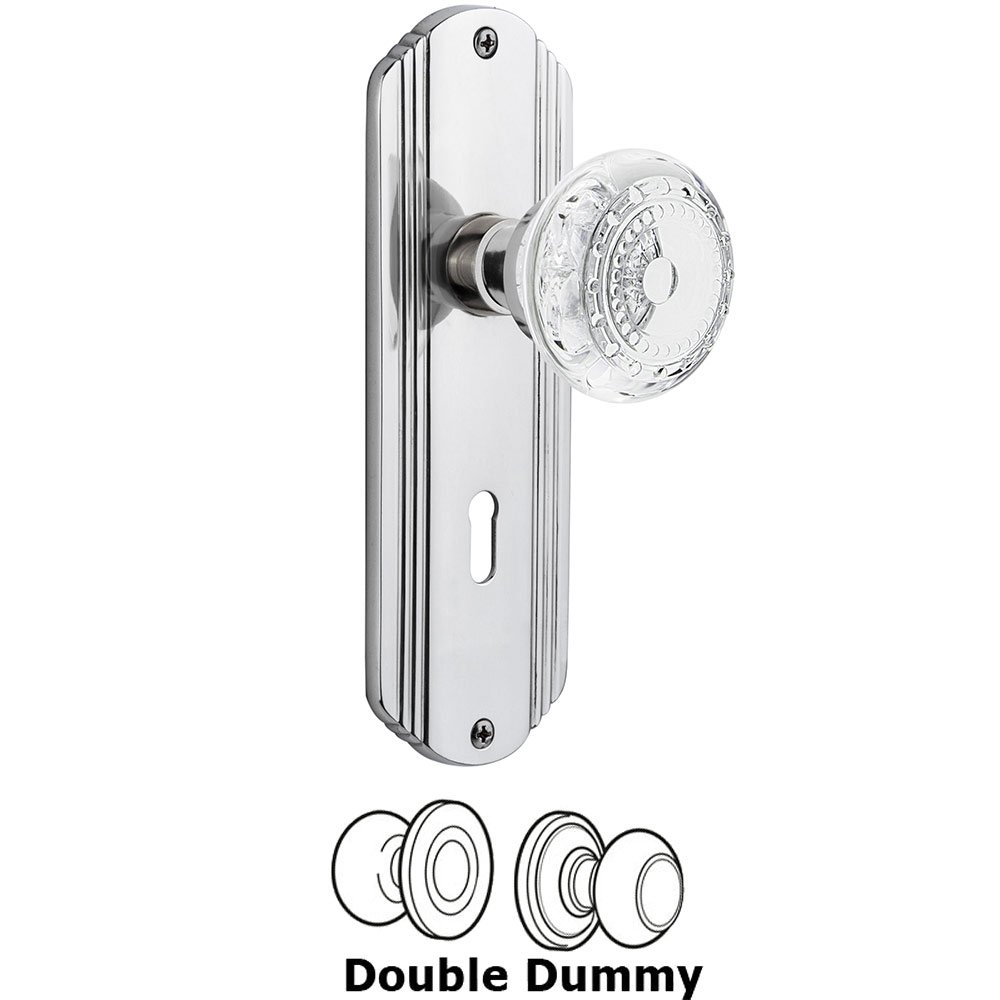 Nostalgic Warehouse Double Dummy - Deco Plate With Keyhole and Crystal Meadows Knob in Bright Chrome