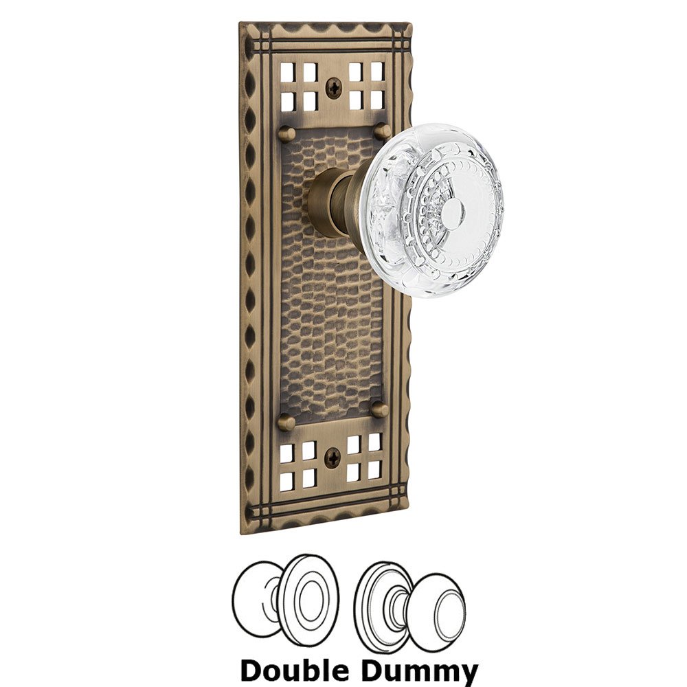 Nostalgic Warehouse Double Dummy - Craftsman Plate With Crystal Meadows Knob in Antique Brass