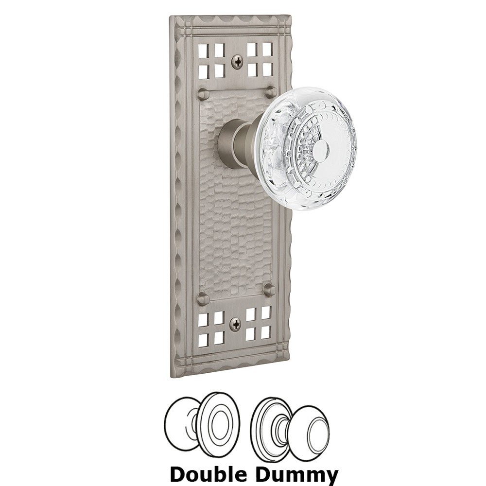 Nostalgic Warehouse Double Dummy - Craftsman Plate With Crystal Meadows Knob in Satin Nickel