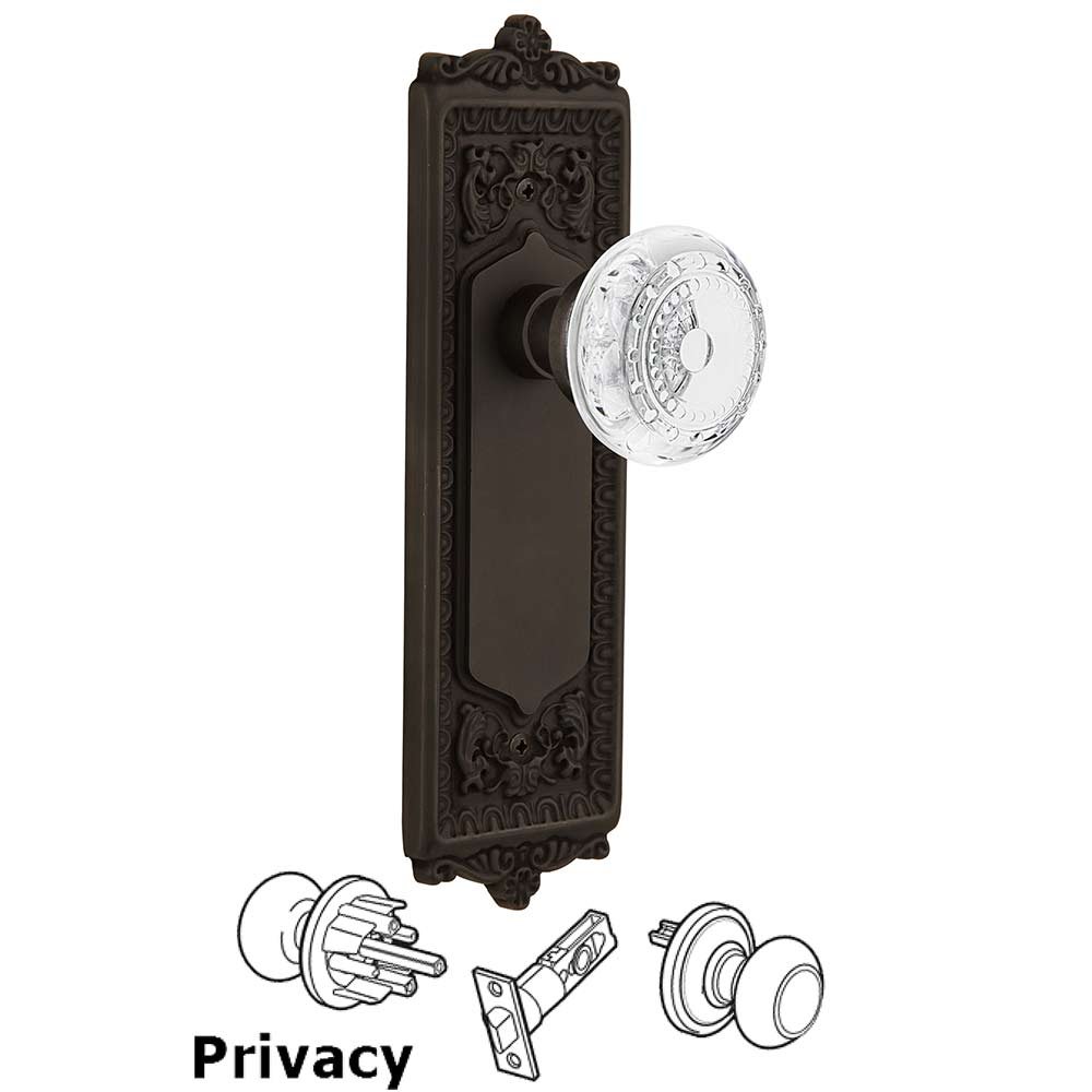 Nostalgic Warehouse Privacy - Egg & Dart Plate With Crystal Meadows Knob in Oil-Rubbed Bronze