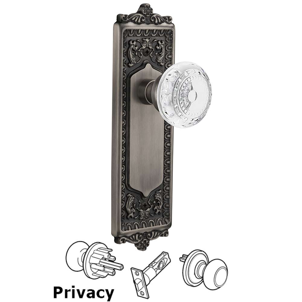 Nostalgic Warehouse Privacy - Egg & Dart Plate With Crystal Meadows Knob in Antique Pewter