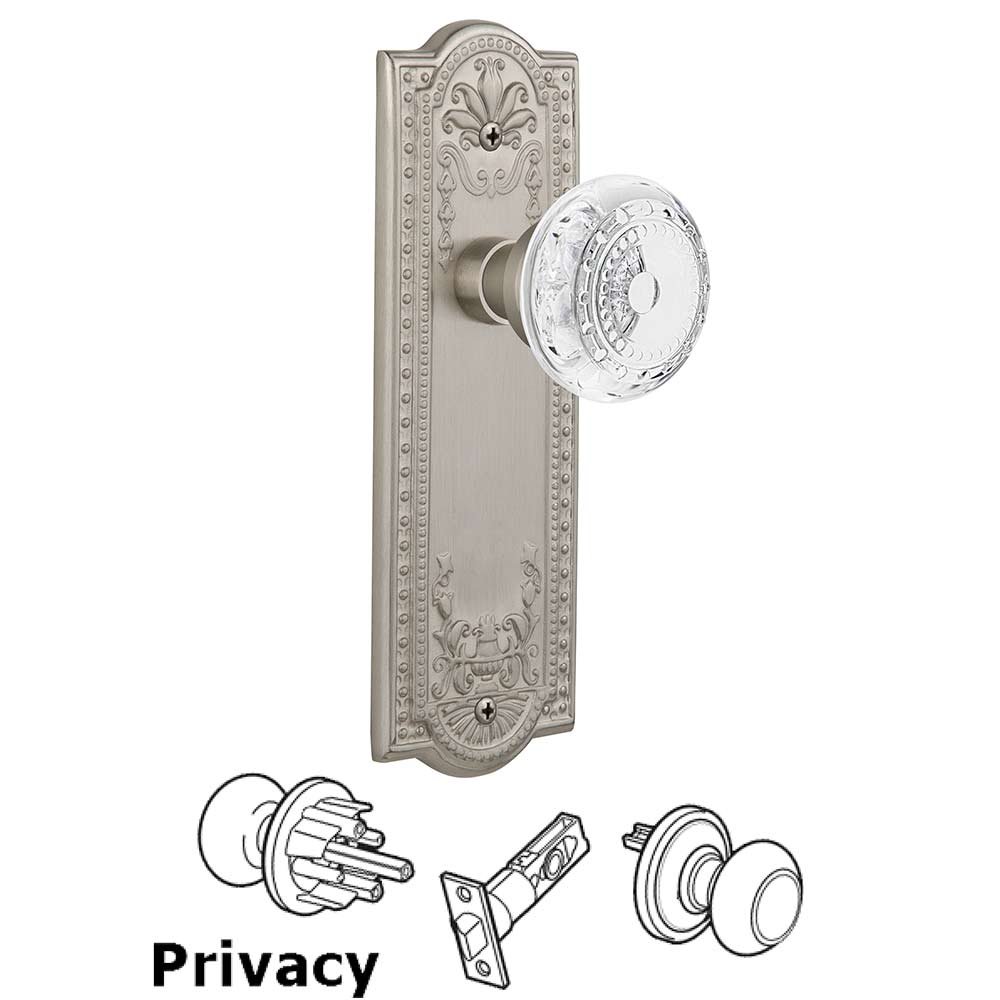 Nostalgic Warehouse Privacy - Meadows Plate With Crystal Meadows Knob in Satin Nickel
