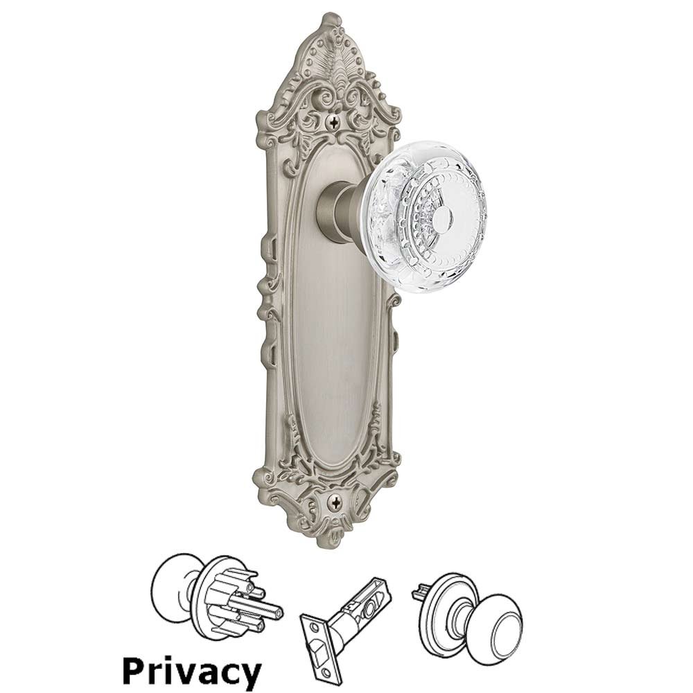 Nostalgic Warehouse Privacy - Victorian Plate With Crystal Meadows Knob in Satin Nickel