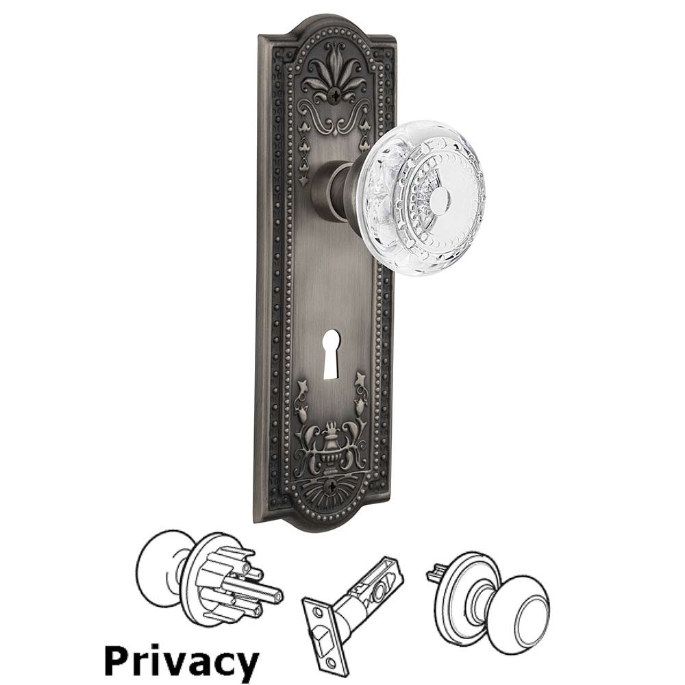 Nostalgic Warehouse Privacy - Meadows Plate With Keyhole and Crystal Meadows Knob in Antique Pewter