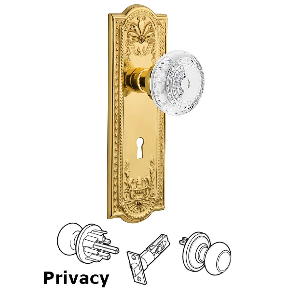 Nostalgic Warehouse Privacy - Meadows Plate With Keyhole and Crystal Meadows Knob in Polished Brass
