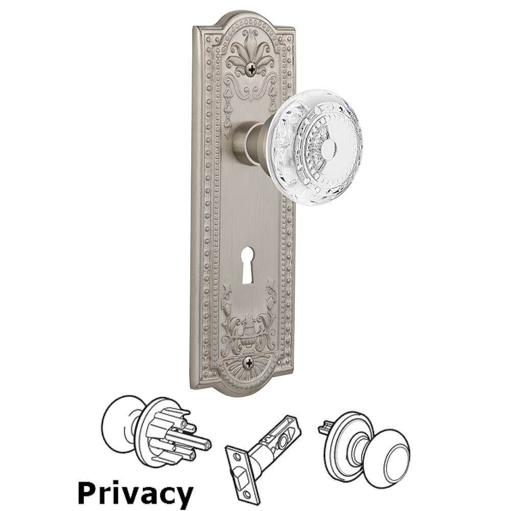 Nostalgic Warehouse Privacy - Meadows Plate With Keyhole and Crystal Meadows Knob in Satin Nickel
