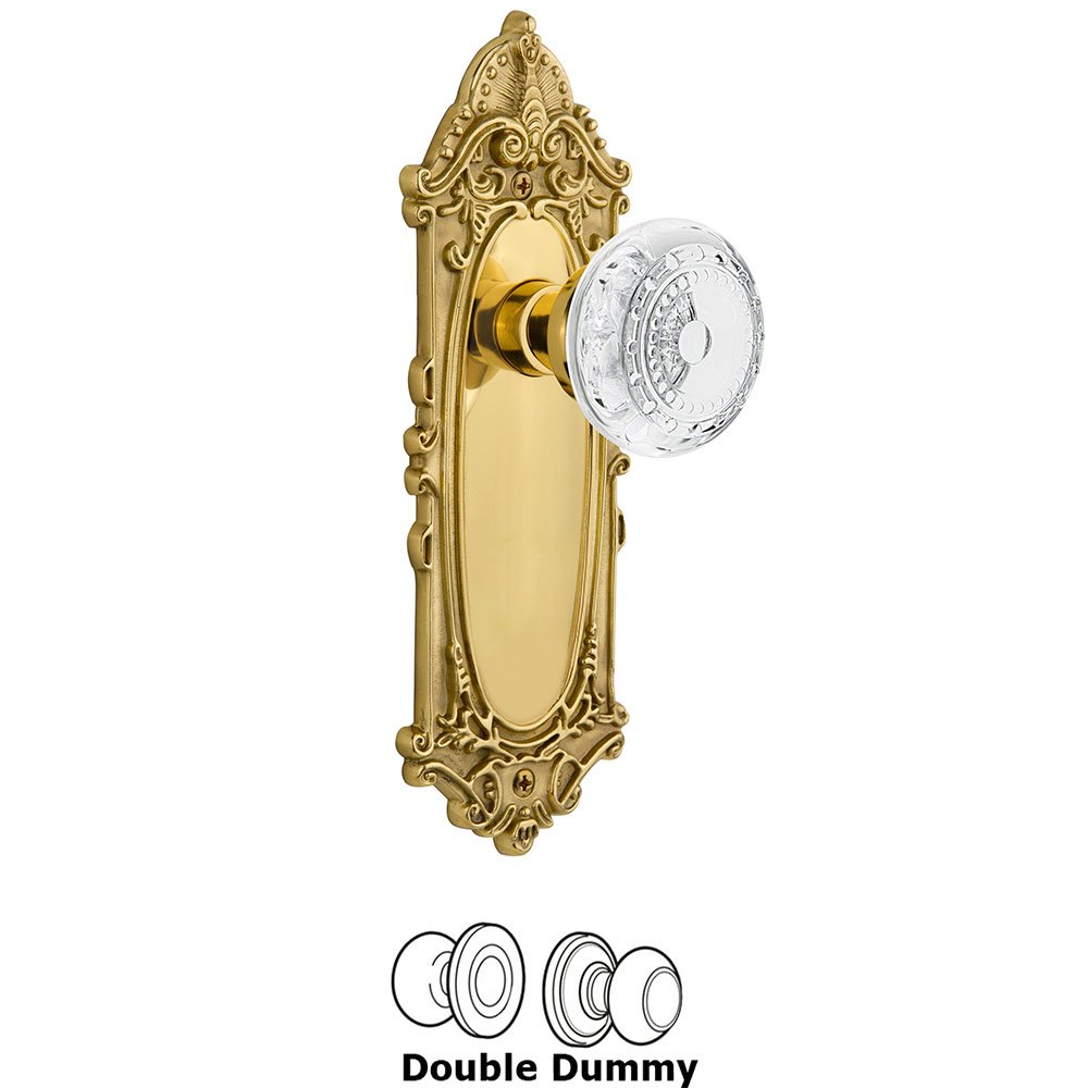 Nostalgic Warehouse Double Dummy - Victorian Plate With Crystal Meadows Knob in Unlacquered Brass