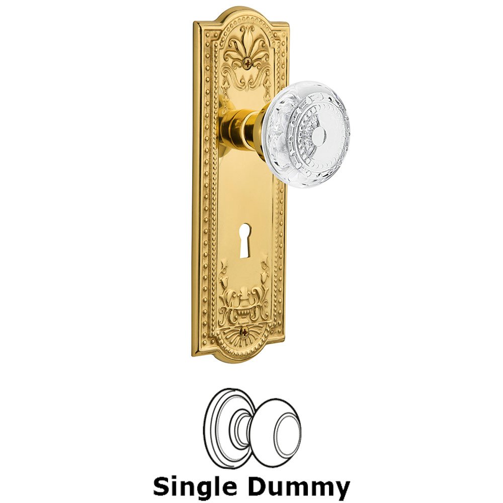 Nostalgic Warehouse Single Dummy - Meadows Plate With Keyhole and Crystal Meadows Knob in Unlacquered Brass