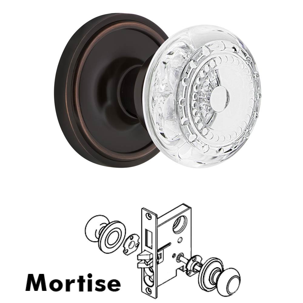 Nostalgic Warehouse Mortise - Classic Rosette With Crystal Meadows Knob in Timeless Bronze