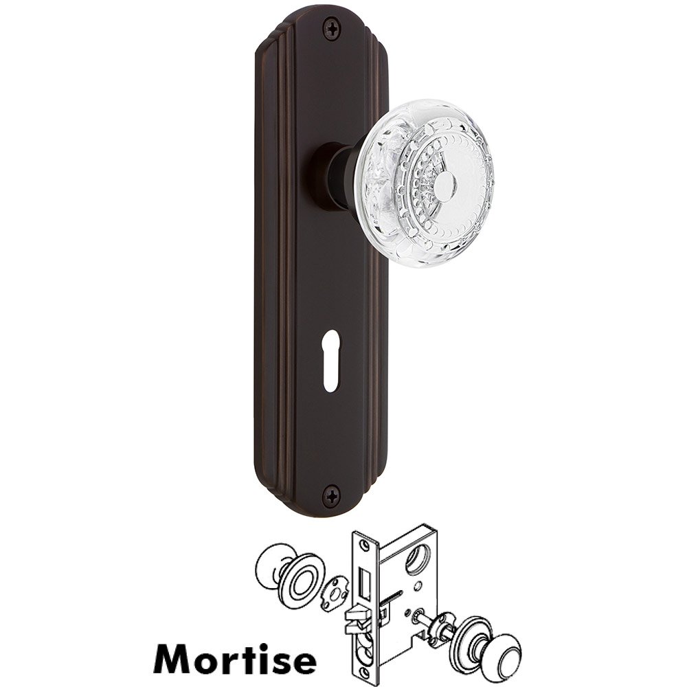 Nostalgic Warehouse Mortise - Deco Plate With Crystal Meadows Knob in Timeless Bronze