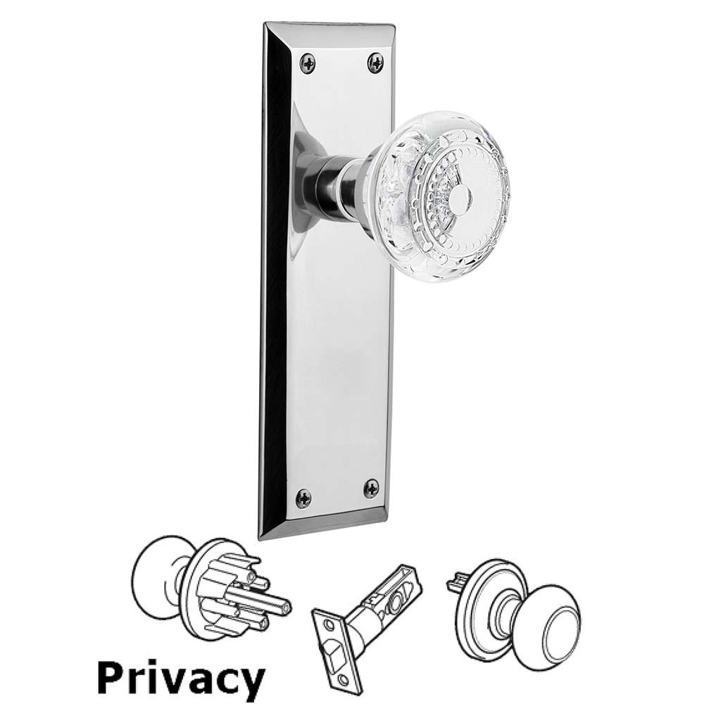 Nostalgic Warehouse Privacy - New York Plate With Crystal Meadows Knob in Bright Chrome