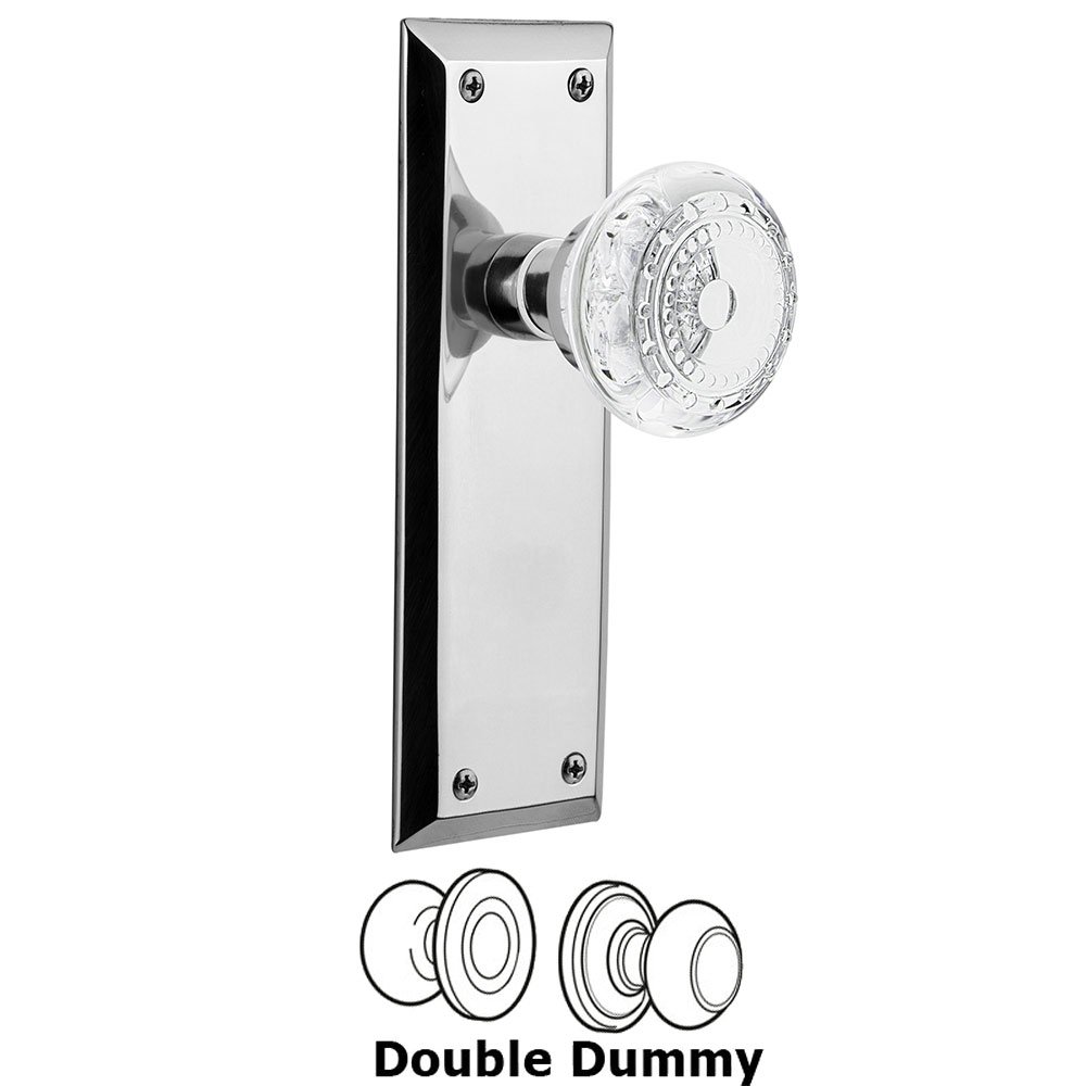 Nostalgic Warehouse Double Dummy - New York Plate With Crystal Meadows Knob in Bright Chrome