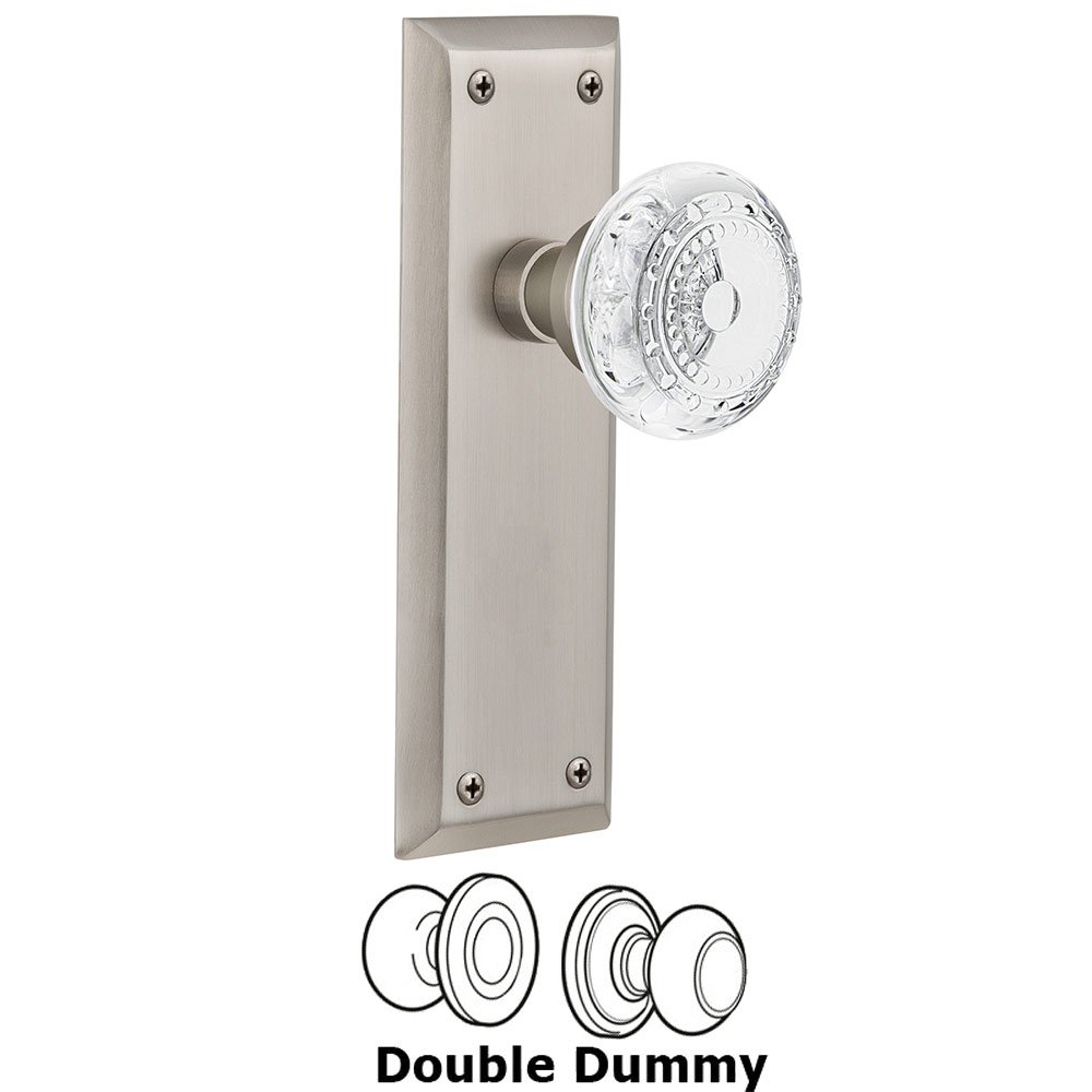 Nostalgic Warehouse Double Dummy - New York Plate With Crystal Meadows Knob in Satin Nickel