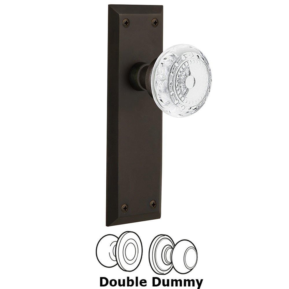 Nostalgic Warehouse Double Dummy - New York Plate With Crystal Meadows Knob in Oil-Rubbed Bronze