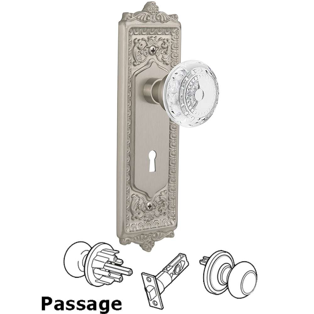 Nostalgic Warehouse Passage - Egg & Dart Plate With Keyhole and Crystal Meadows Knob in Satin Nickel