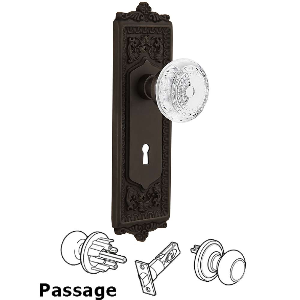 Nostalgic Warehouse Passage - Egg & Dart Plate With Keyhole and Crystal Meadows Knob in Oil-Rubbed Bronze