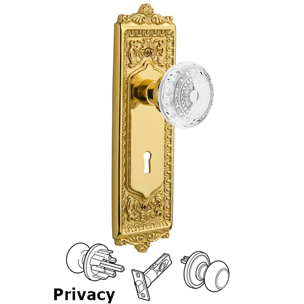 Nostalgic Warehouse Privacy - Egg & Dart Plate With Keyhole and Crystal Meadows Knob in Unlacquered Brass
