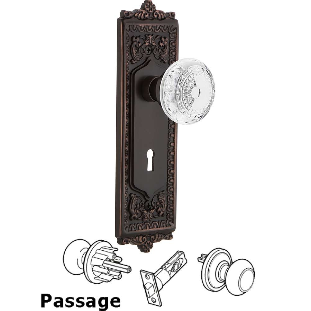 Nostalgic Warehouse Passage - Egg & Dart Plate With Keyhole and Crystal Meadows Knob in Timeless Bronze