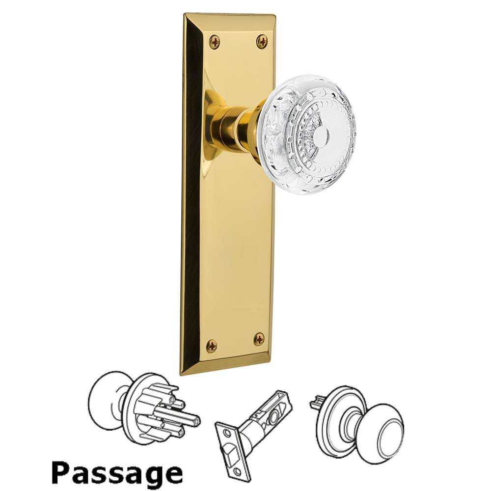 Nostalgic Warehouse Passage - New York Plate With Crystal Meadows Knob in Unlacquered Brass