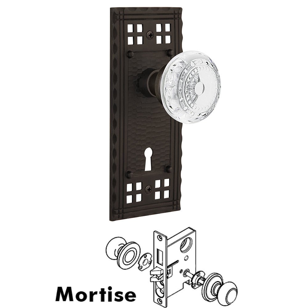 Nostalgic Warehouse Mortise - Craftsman Plate With Crystal Meadows Knob in Oil-Rubbed Bronze