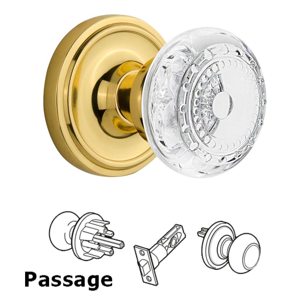 Nostalgic Warehouse Passage - Classic Rosette With Crystal Meadows Knob in Polished Brass
