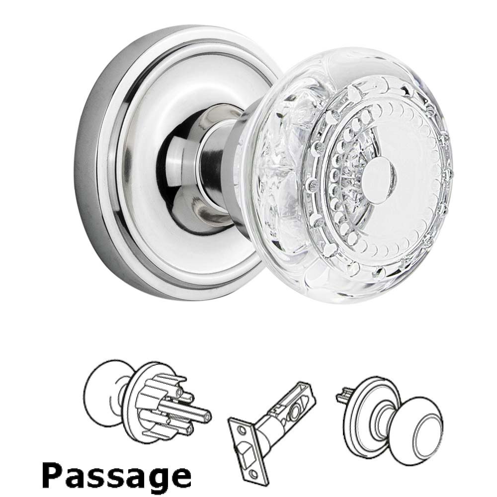 Nostalgic Warehouse Passage - Classic Rosette With Crystal Meadows Knob in Bright Chrome