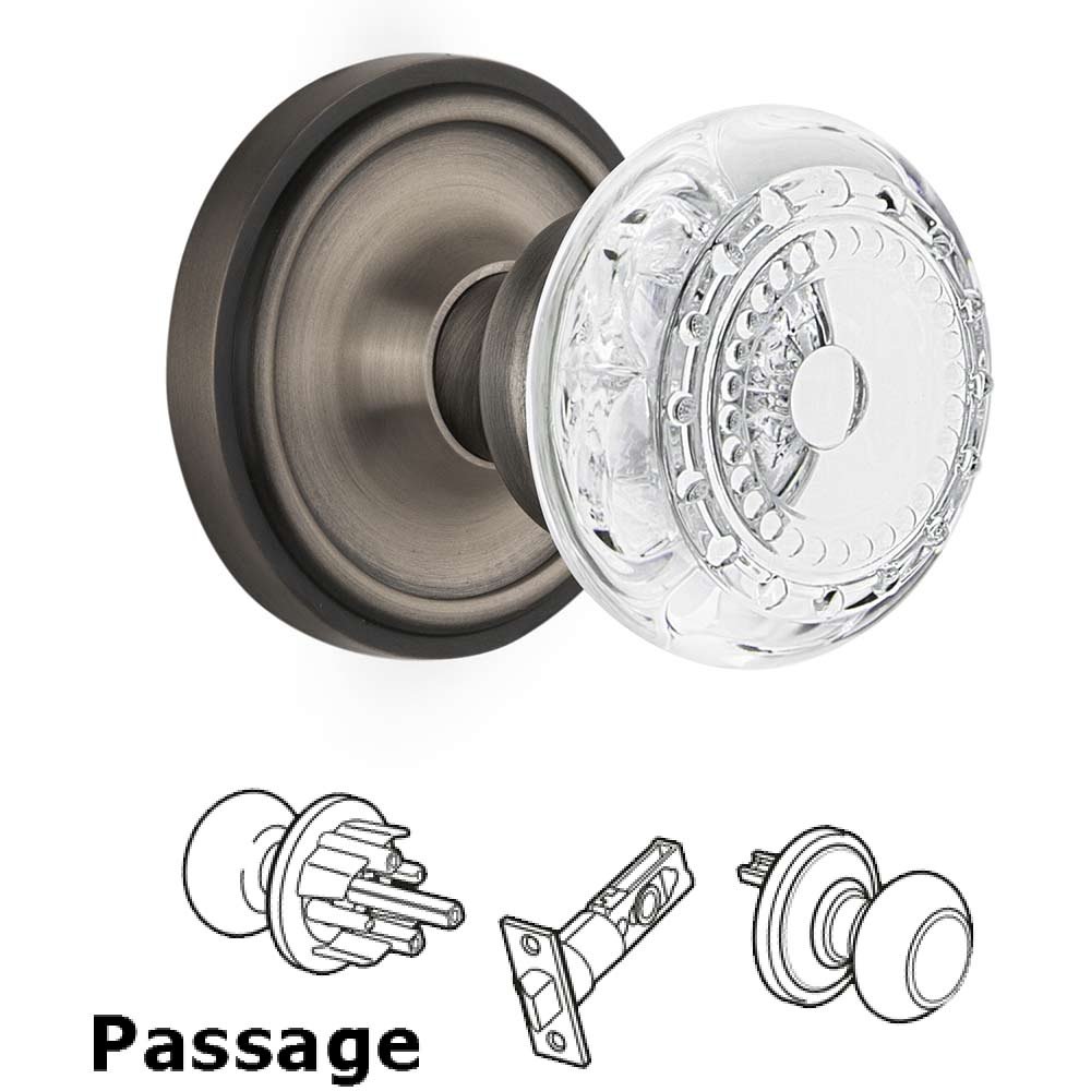 Nostalgic Warehouse Passage - Classic Rosette With Crystal Meadows Knob in Antique Pewter