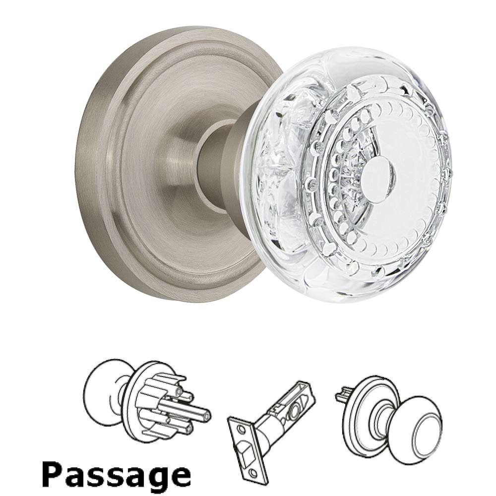 Nostalgic Warehouse Passage - Classic Rosette With Crystal Meadows Knob in Satin Nickel