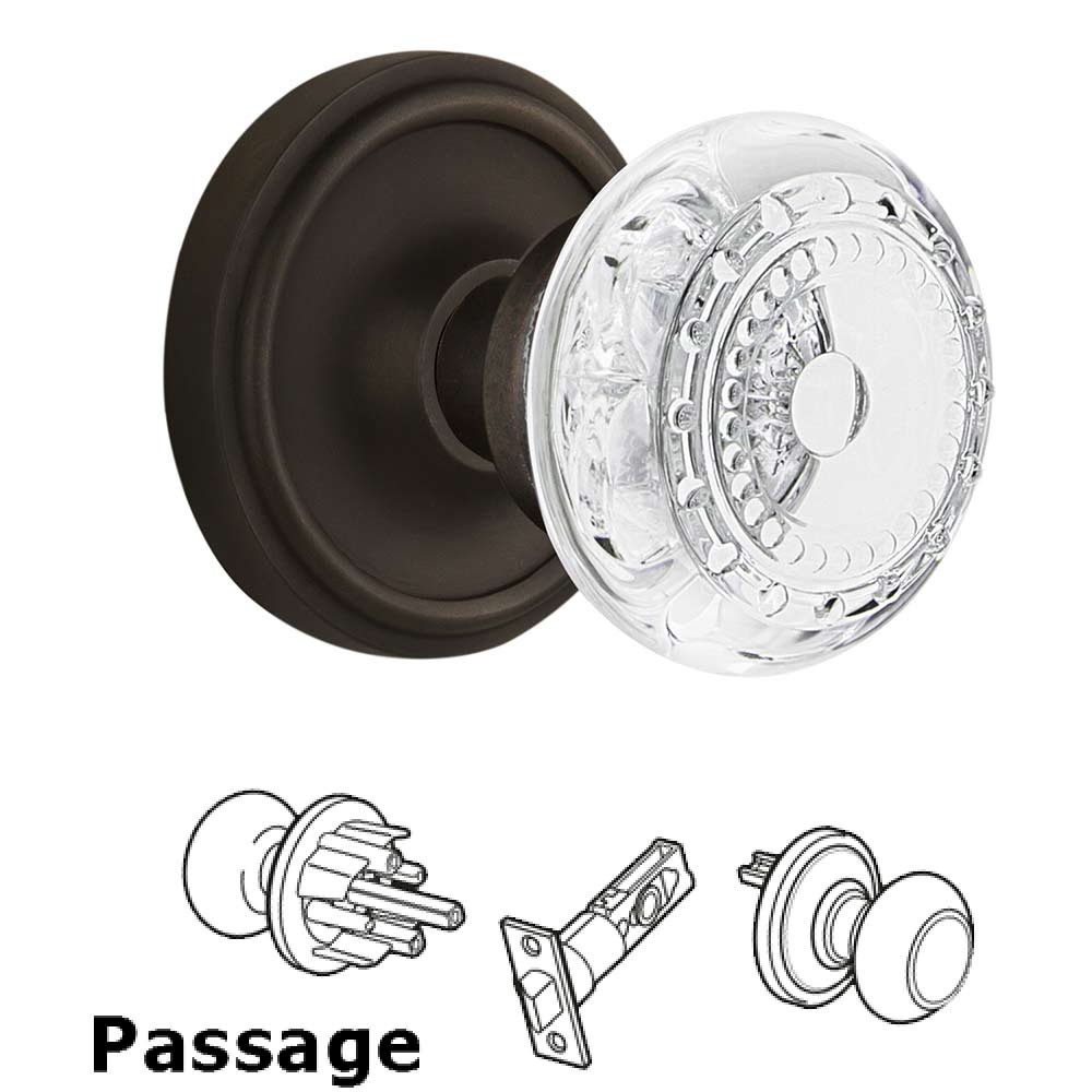 Nostalgic Warehouse Passage - Classic Rosette With Crystal Meadows Knob in Oil-Rubbed Bronze