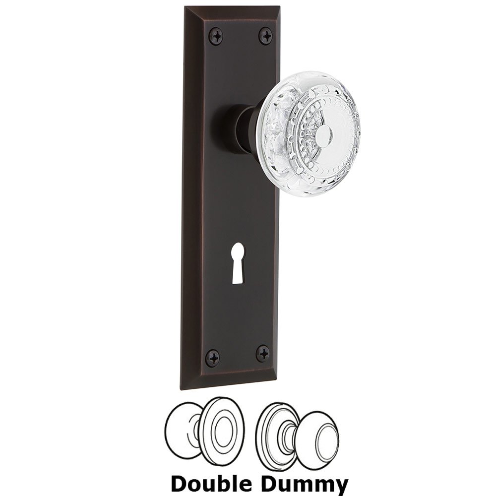 Nostalgic Warehouse Double Dummy - New York Plate With Keyhole and Crystal Meadows Knob in Timeless Bronze