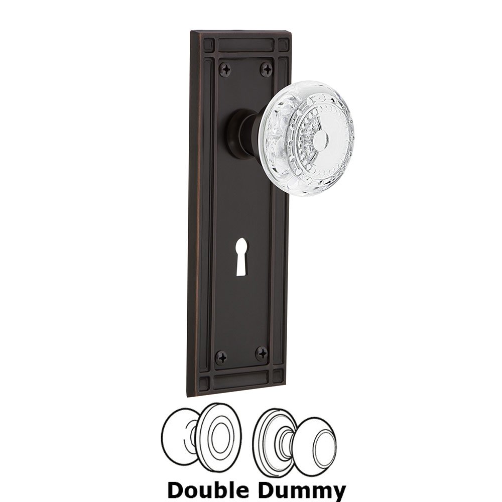 Nostalgic Warehouse Double Dummy - Mission Plate With Keyhole and Crystal Meadows Knob in Timeless Bronze
