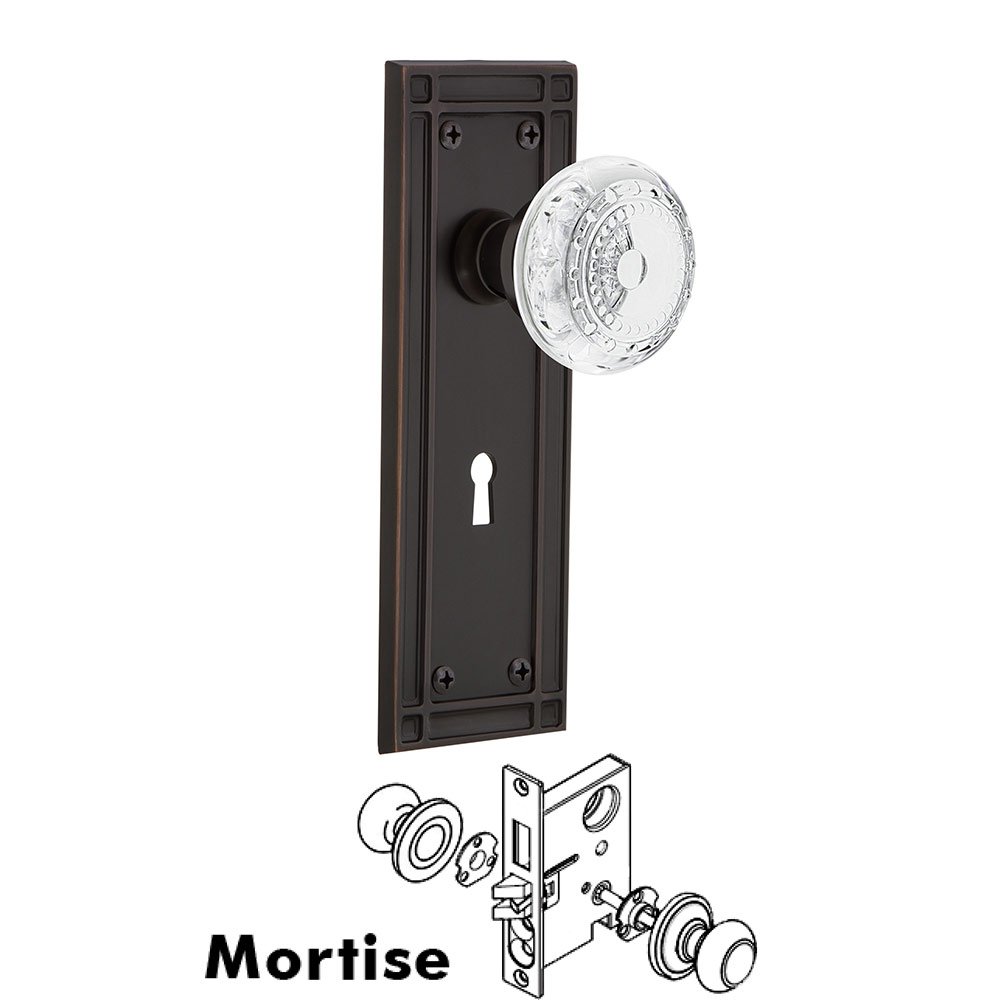 Nostalgic Warehouse Mortise - Mission Plate With Crystal Meadows Knob in Timeless Bronze