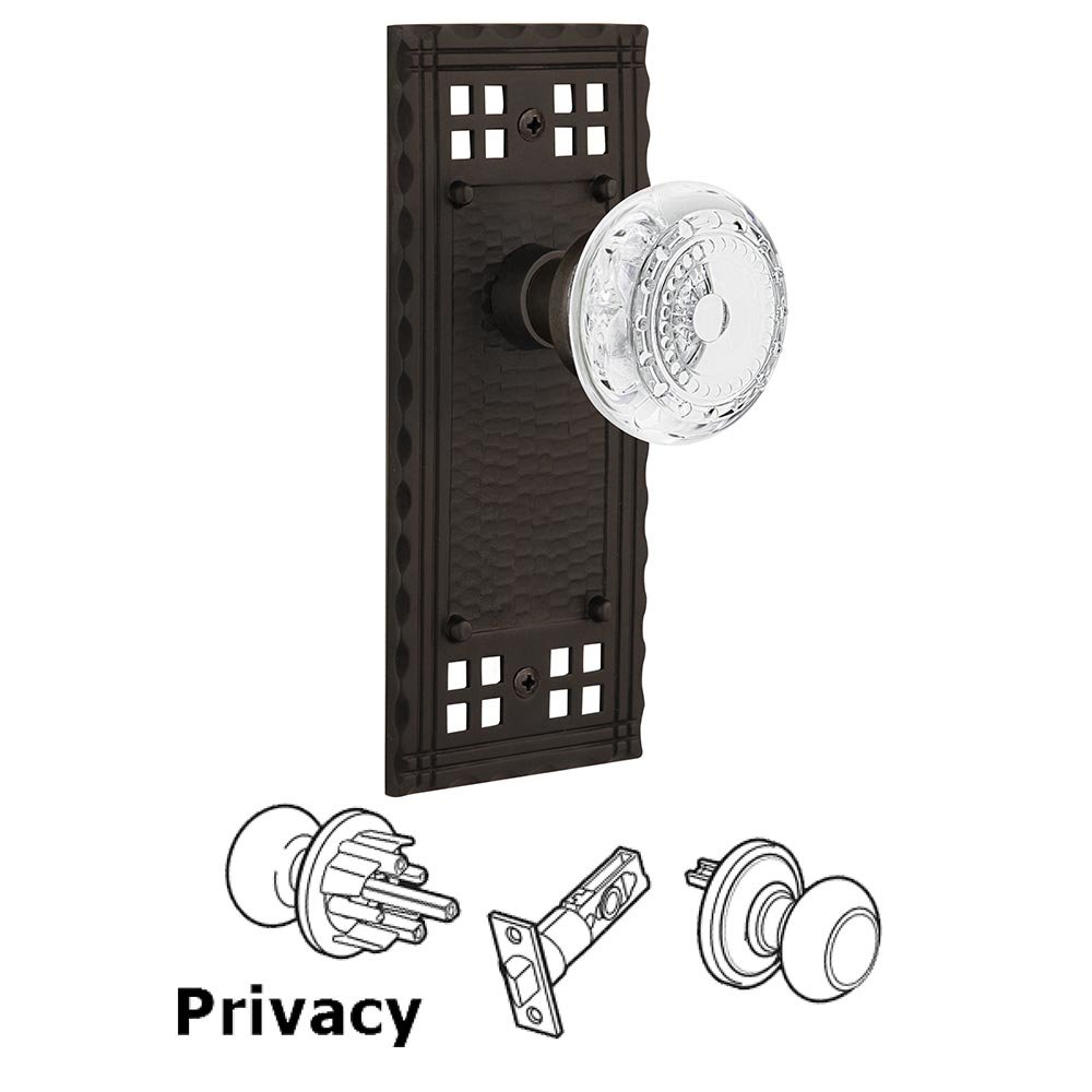 Nostalgic Warehouse Privacy Craftsman Plate With Crystal Meadows Knob in Oil Rubbed Bronze