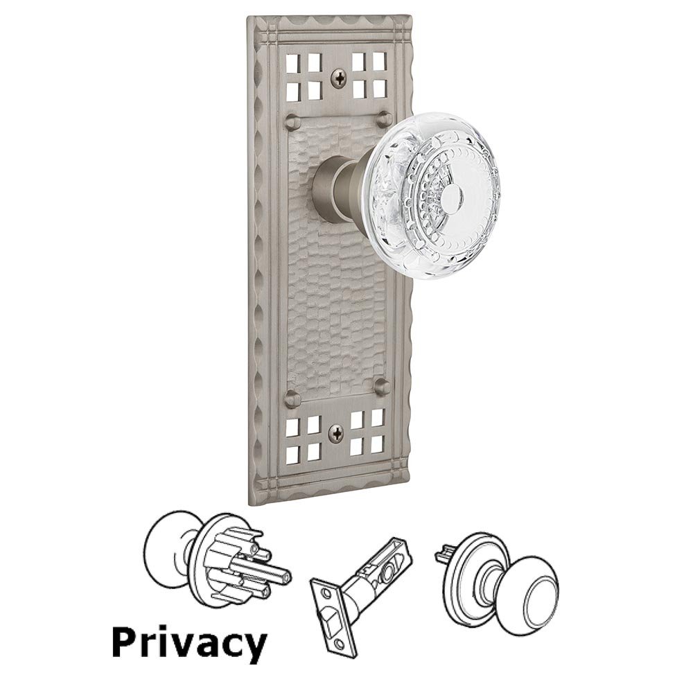 Nostalgic Warehouse Privacy Craftsman Plate With Crystal Meadows Knob in Satin Nickel
