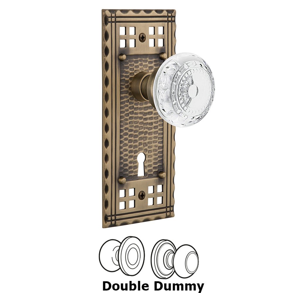 Nostalgic Warehouse Double Dummy - Craftsman Plate With Keyhole and Crystal Meadows Knob in Antique Brass