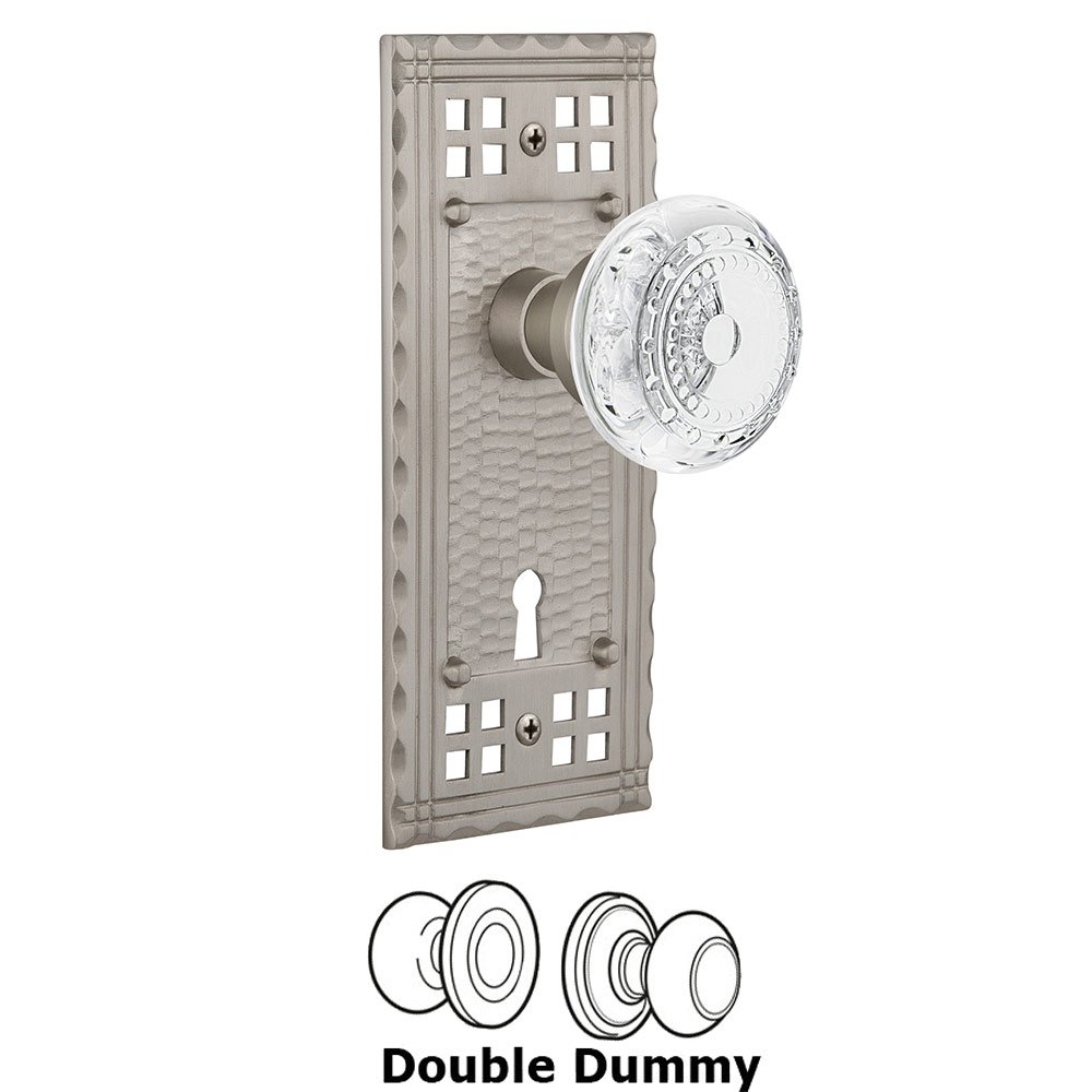 Nostalgic Warehouse Double Dummy - Craftsman Plate With Keyhole and Crystal Meadows Knob in Satin Nickel